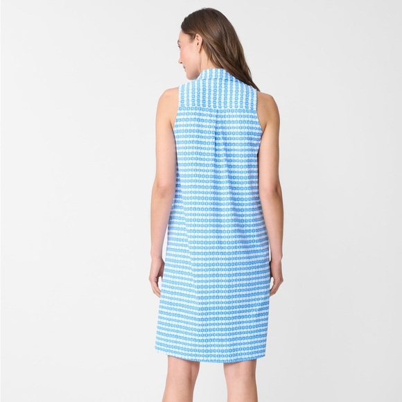 J. McLaughlin Collared Sleeveless Negin Dress in Aberdeen Geo Blue and White XS - Picture 4 of 11